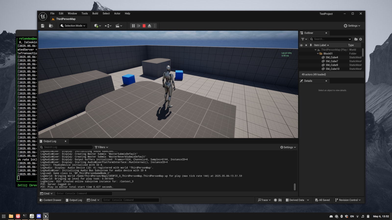 A screenshot of Unreal Engine editor running on Linux Mint